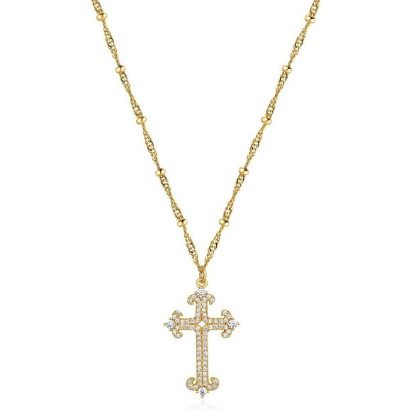 Women Fettero Cross 14K Plated Dainty Chain Minimalist Simple Tiny Necklace - Picture 1 of 6